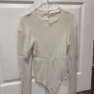 ASTR Cream Ribbed Long Sleeve Top